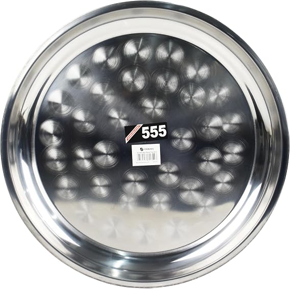Stainless Steel Round Serving Tray Plate Food Serveing Catering Restaurant Steel Tray Dinner Platter (60 cm)