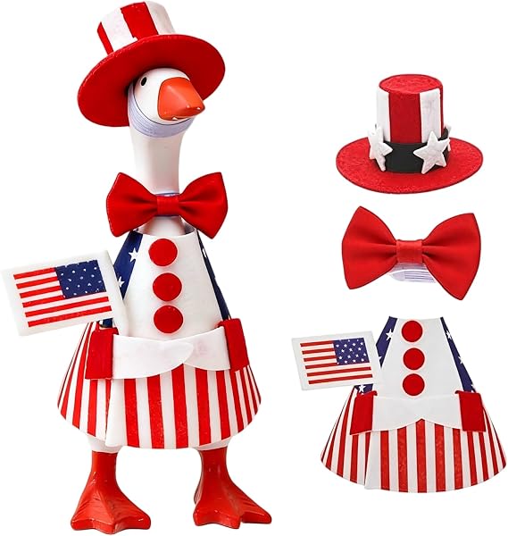 7 Inch Desk Goose Outfit Patriot Day Patriotic Desk Goose Costume with Flag