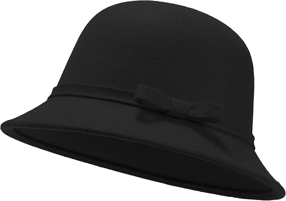 Women Felt Hat, Bucket Hat, Adjustable Vintage Bowler Suede Wool Hat with Bowknot