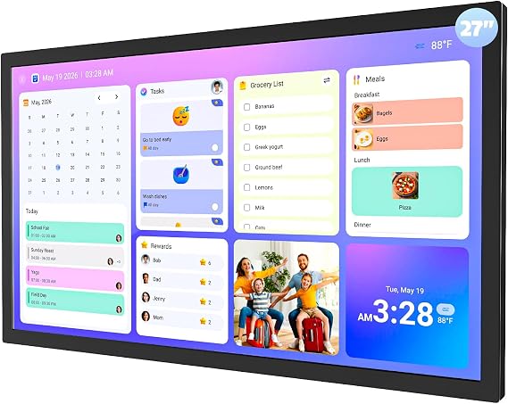 27" Smart Digital Calendar for-Family-Business-Planner - Electronic Wall Calendar for Business Chore Chart, Touchscreen Display for Family Schedules, Star Rewards, Desk Mountable, Gifts for Mom Dad