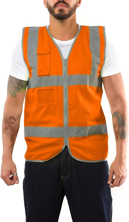 Safety Vest For Men - High Visibility Reflective Vest - Chalecos Reflectantes de Seguridad - Yellow - Orange