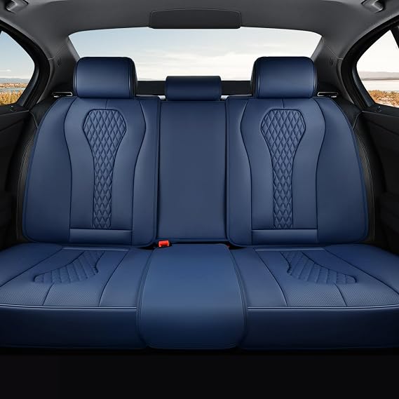 Coverado Car Seat Covers, Rear Car Seat Cover, Blue Leather Seat Cover, 3-Pieces Car Seat Cushion, Luxury Seat Cover Seat Protector Universal Fit Most Cars