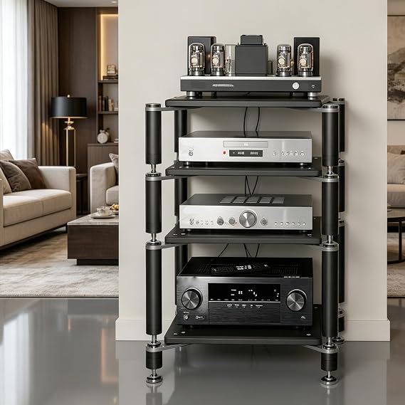 4-Tier HiFi Audio Rack, Audio Component Stand Black