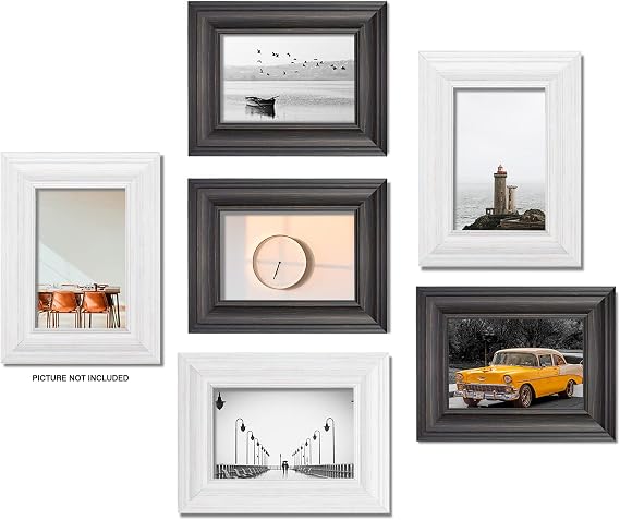LaVie Home 4x6 & 5x7 Picture Frames (6 Pack, Distressed White & Black) Rustic Photo Frame Set with High Definition Glass for Wall Mount & Table Top Display