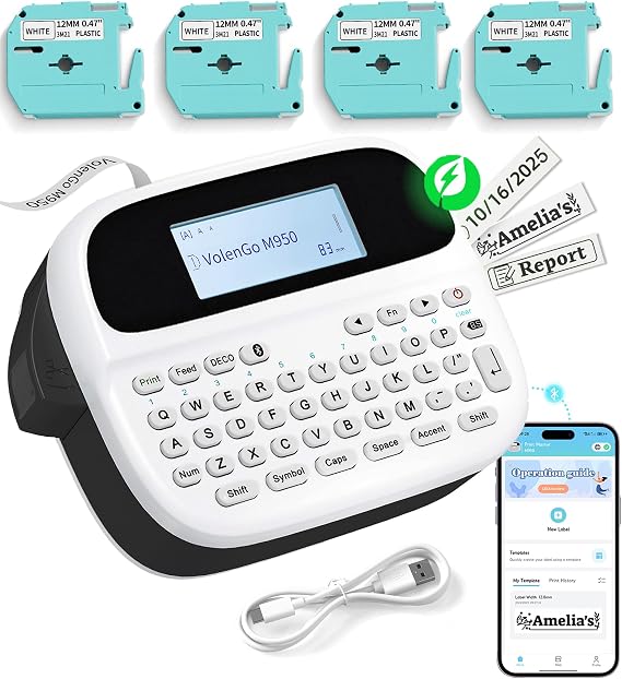 Label Maker Machine with Tapes, Rechargeable Label Maker Waterproof-Labels