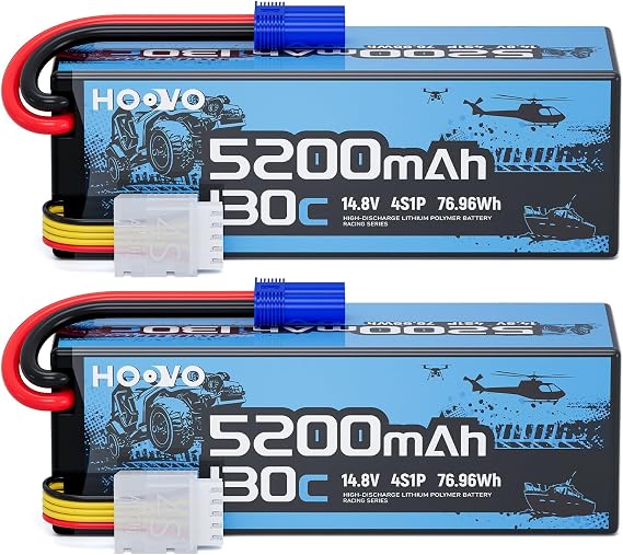 HOOVO 4S Lipo Battery,130C 5200mAh 14.8V RC Car Battery, EC5 Plug, 2 Pack