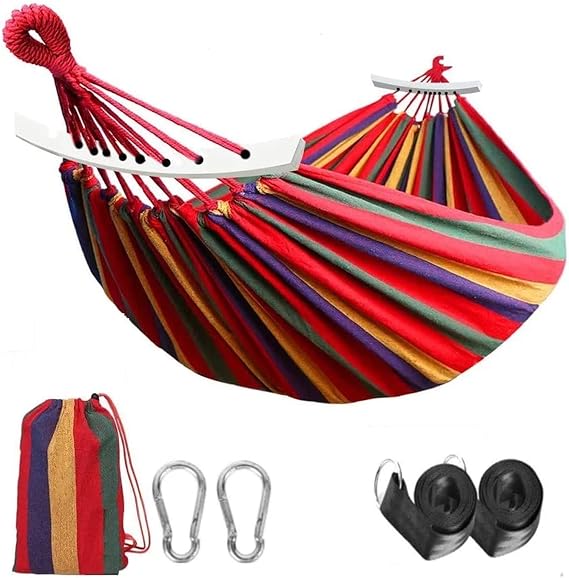 Outdoor Hammock, Portable Garden Hammock Sports Home Travel Camping Swing Canvas Stripe Hang Bed Hammock Double