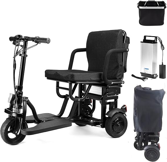 Mobility Scooters for Adults - NO ASSEMBLY REQUIRED, Powered Mobility Scooters Folding Portable Power 3 Wheel Travel Scooter, Weight Only 48 lbs, 20 Miles Long Range (Come with Basket & Cover)