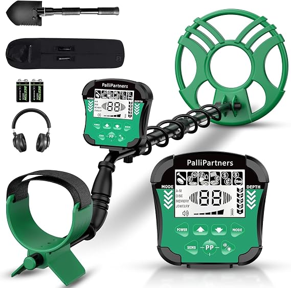 PalliPartners Metal Detector for Adults Waterproof-Professional Higher Accuracy Gold Detector with LCD Display,5 Mode,Advanced DSP Chip 12" Coil(Green)