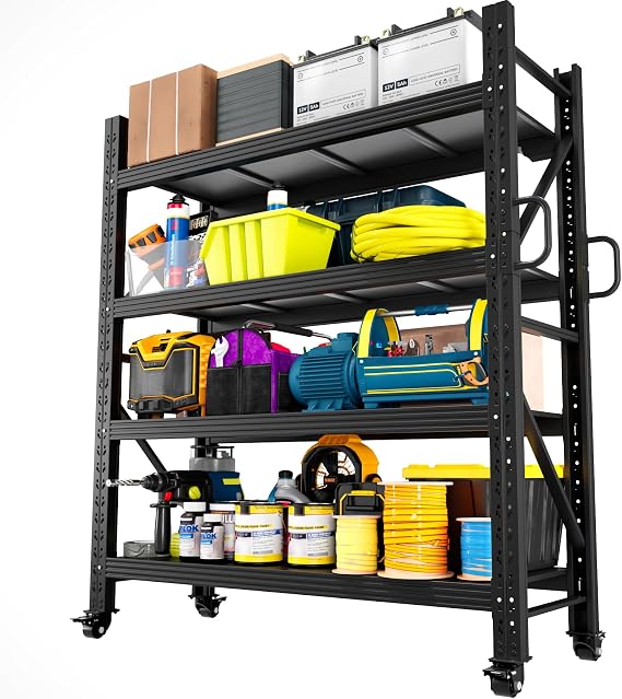 Heavy Duty Garage Shelving Unit with Wheels,Adjustable Rolling Storage Rack