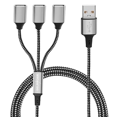 GELRHONR USB Splitter Y Cable, USB A Male to 3 Female Extension Cord Support Charging & Data Sync, for Printer/USB Keyboard/Flash Drive/Laptop/LED-1.1M/3.6Ft (1 to 3)