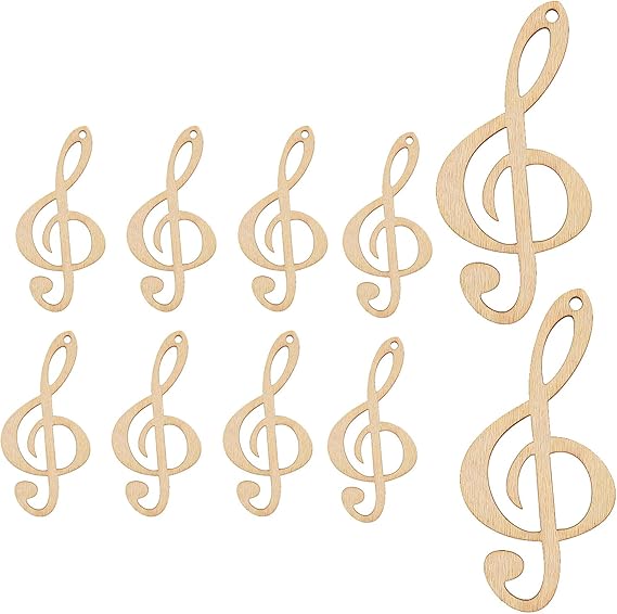 10pcs Musical Notes Wood Cutouts, Unfinished Music Symbols Shaped Wooden Slice Embellishments Wooden Cutouts Wood Discs Slices for Home DIY Projects