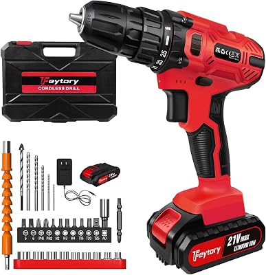 Cordless Drill Driver Set, 21V Power Drill Cordless Electric Screwdriver Driver Tool Kit, 38 Keyless Chuck, Electric Drill Power Drill Cordless Drill with Battery and Charger, Impact Driver for DIY