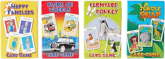 Cartamundi 4 x Kids Card Games-Farmyard Donkey, Happy, Jungle Snap & Pairs On Wheels, Family Friendly, Age Four+, Multicolour