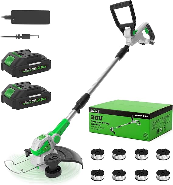 SOYUS Weed Wacker Cordless 2 in 1 Cordless String Trimmer and Edger | 12 Inch Cordless String Trimmer and Edger with Auto Line Feed for Garden, Yard with 2 X 2.0 Ah Battery & Charger