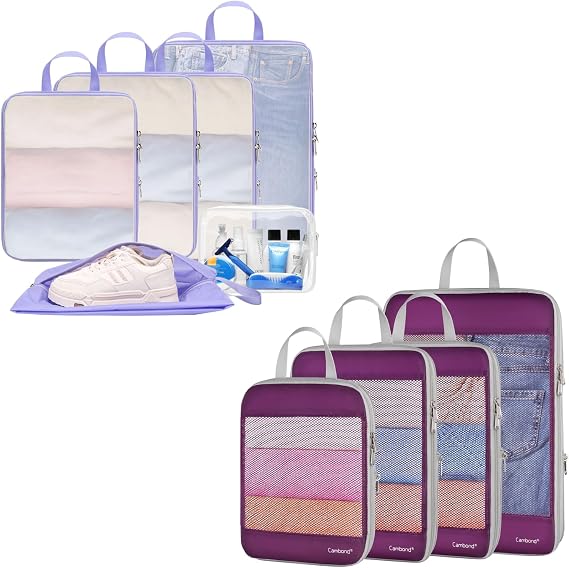 Cambond 6 Set See Through Mesh Compression Packing Cubes Purple Bundle with 4 Set See Through Compression Packng Cubes Purple