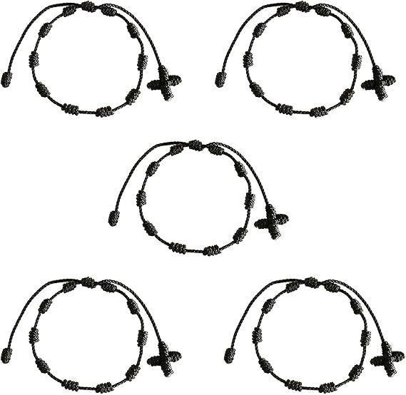 YouU Set of 5 Handmade Rosary Cross Bracelets, Pulseras Decenarios