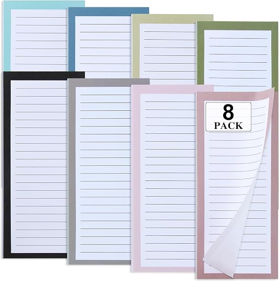 FLIPPED 8 Pack Magnetic Notepads for Refrigerator,Notepads Grocery List Magnet Pad for Fridge,Full Magnet Back Design Notepad for Grocery List, Shopping List, To-Do List, Reminders