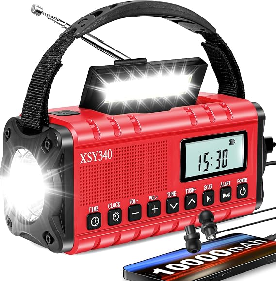 10000mAh/37000mWh Emergency Hand Crank Radio,AM FM NOAA Weather Alert Radio, Digital Display,3 Ways Powered Hand Crank,Solar with Type-C Charger,Flashlight,Reading Lamp,Headphone Jack,SOS Alarm