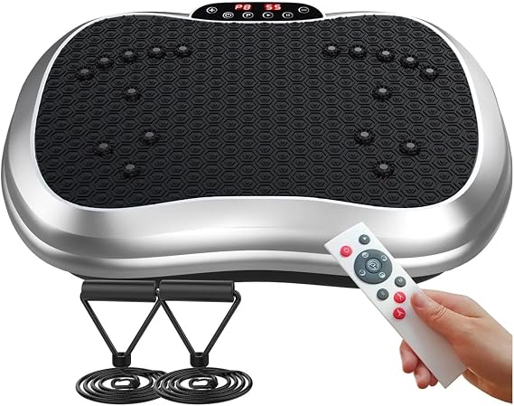 Fitness Titreşimli Egzersiz Aleti – Tüm Vücut İçin Zayıflama Aleti, Yağ Yakımı ve Ödem Atıcı Titreşimli Spor Aleti, Sessiz ve Güçlü Motor, Uzaktan Kumandalı, Ev Tipi Titreşimli Zayıflama Aleti, Gümüş