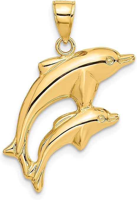 14k Yellow Gold Dolphin Pair Pendant