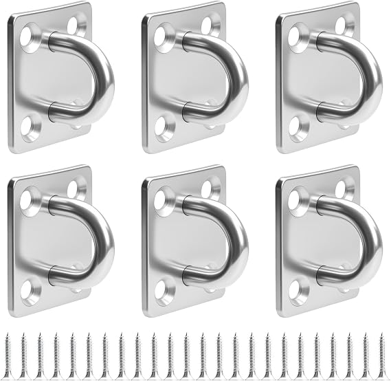 6 Pcs Heavy Duty Pad Eye Plate Stainless Steel Ceiling Hooks, M5 Plate Eye Plate with Rings, Stainless Steel Swing Hanger, Oblong Pad U Hooks for Wall Ceiling Marine Hardware Swing Suspension