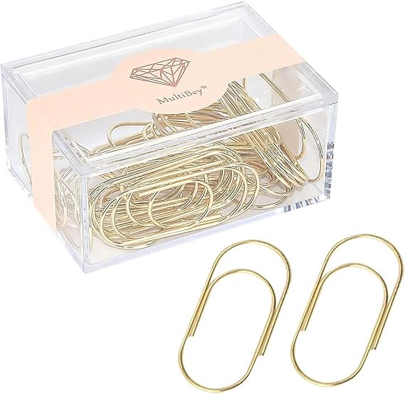 MultiBey Gold Jumbo Paper Clips, 30 Pack, 2 Inch Large Metal Clips | Large Gold Paper Clips for Office, Planners, Crafts And Invitations, Clear Acrylic Storage Box for Easy Desk Organization