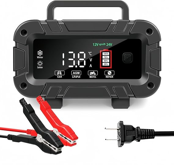 20-Amp Car Battery Charger, 12V/20A and 24V/10A LiFePO4,Lead-Acid(AGM/Gel/SLA) Automatic Smart Trickle Charger Maintainer,Desulfator, 300W Fast Charging for Automotive Truck Motorcycle