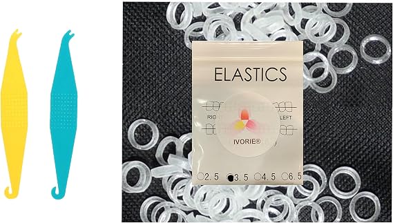 Dental Orthodontic Elastic Rubber Bands 100 Pack and Placers for Teeth Gap Closing (Clear 1/4" Medium 3.5 oz)