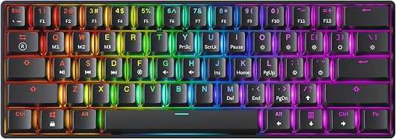 GK61 Mechanical Gaming Keyboard - 61 Key Multicolor RGB Illumination LED Backlit Wired Programmable for PC/Mac Gamers Gateron Mechanical Red, Black