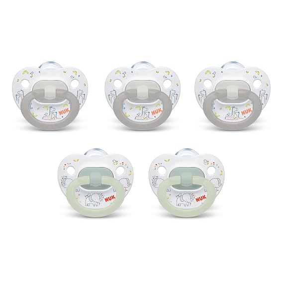 NUK Comfy Orthodontic Pacifiers for 0-6 Months BPA-Free, 5-Pack, Soft & Durable Design for Baby Comfort