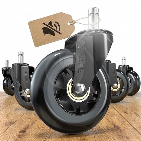 HOLKIE Office Chair Wheels Roller Blade Caster 11x22mm All Black 3 Inch Chair Wheels for Office Rubber Rolling Set of 5 for Carpet Hardwood Floors Gaming Smooth & Silence Gliding