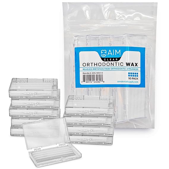 AIM Orthodontic Wax for Braces & Aligners Dental Wax Braces Care Solution, Unscented Food-Grade Braces Wax for Brackets, Lip Protector for Braces, 50 Strips with Case (Pack of 10)
