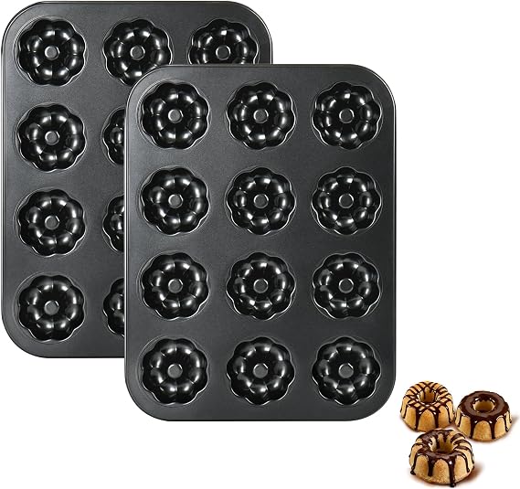 2 Pack Mini Bundt Cake Pans for Baking, 12 Cavity Nonstick Fluted Tube Pan