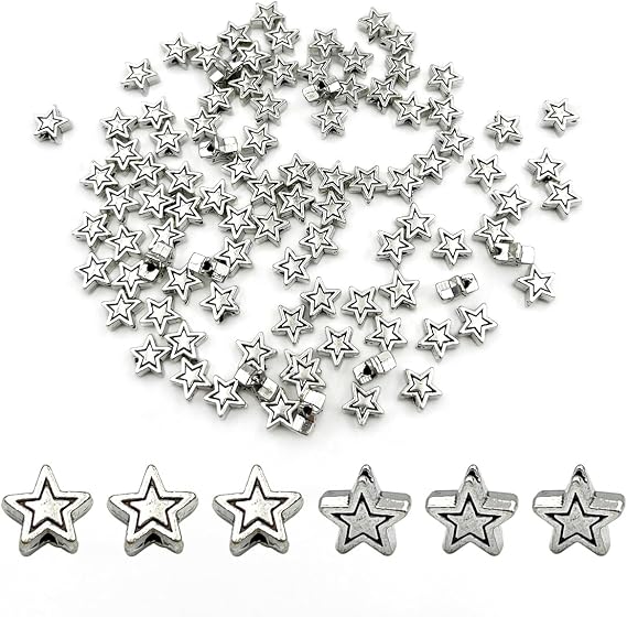 Vokoko 100Pcs Silver Star Beads 6.5mm Mini Star Shaped Alloy Craft Beads for DIY Jewelry Making