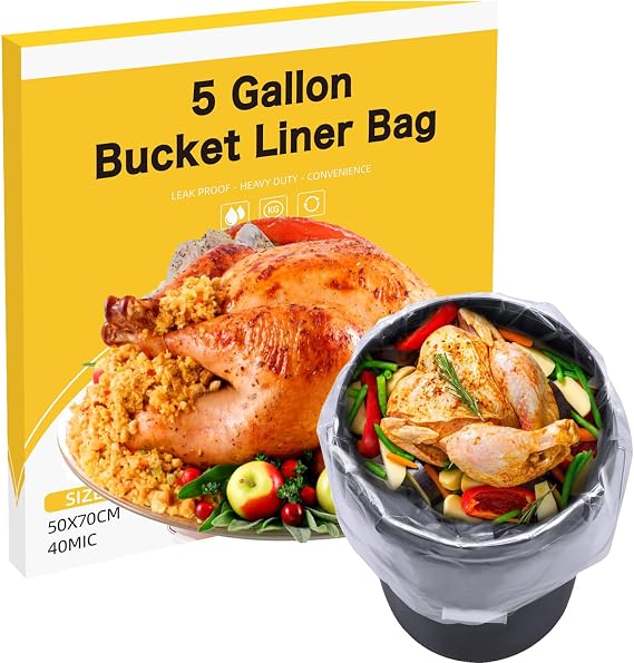 5 Gallon Bucket Liner Bags, Turkey Brine Bag, Food Grade Platisc Bag for Marinading and Brining, BPA Free, Extra Heavy Duty Leak Proof, Great for Food Storage, Pack of 12