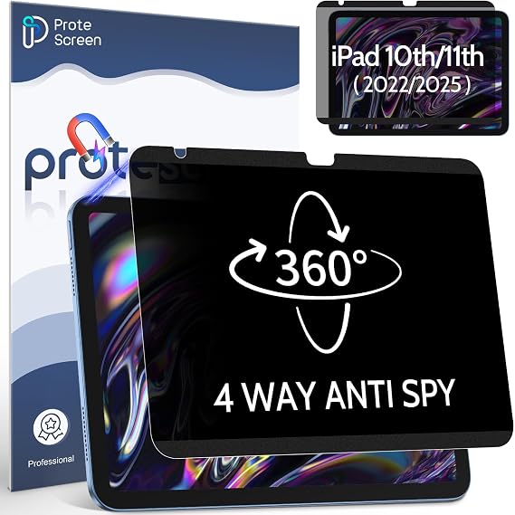 360 Magnetic Privacy Screen for iPad 10th Gen 2022 10.9 Inch & iPad 11th Gen A16 2025 11in, 4 Way Privacy Removable Anti Glare Blue Light Filter Shield Film Anti Spy Protector