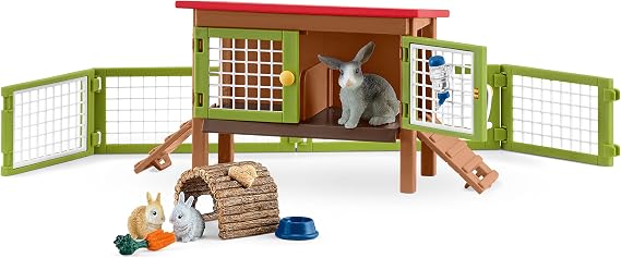 Schleich Farm World, Easter Toys for Boys and Girls Ages 3-8, 8-Piece Playset, Rabbit Hutch and Bunny Playpen Toy Set