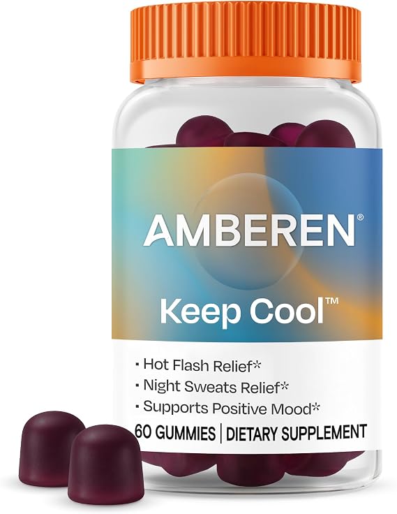 Amberen Keep Cool Menopause Supplement for Women, Feminine Care, with Pycnogenol to Help Relieve Hot Flashes, Night Sweats and Support Positive Mood, Soy & Hormone Free, 60 Gummies, 30 Day Supply