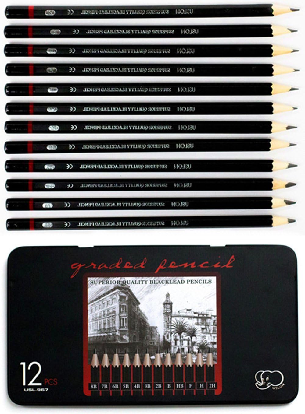 Professional Sketch and Drawing pencils set, Art Pencil 8B-2H.  24-Count