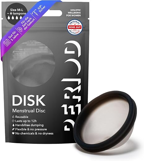 PERIOD Reusable Menstrual Disc - Platinum Plated Medical Grade Silicone Menstrual Disc with Automatic Emptying Function - Comfortable for All Stages of Menstruation M/L