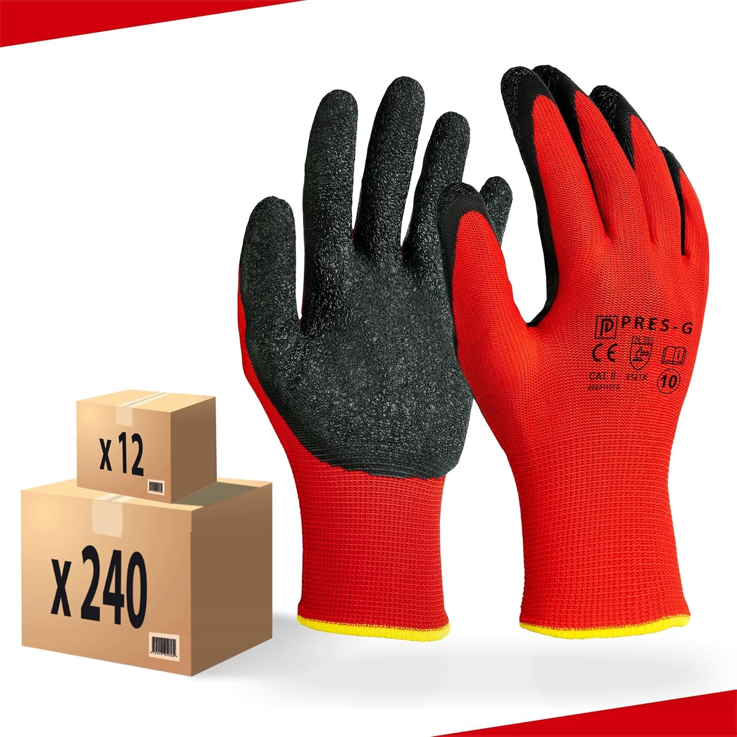 Arbeitshandschuhe Herren Größe 11-XXL (36 Paare) - Latex Handschuhe Arbeit - Abriebfest - Ideal für die Baustelle und Heimwerker oder den Garten