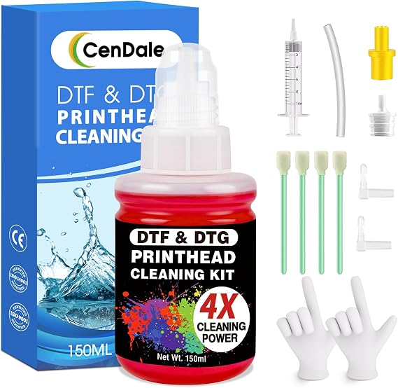 CenDale Upgraded DTF Cleaning Kit - 150ML DTF Printer Head Cleaner, 4X Powerful Printer Cleaning, Universal Printhead Cleaning Solution for Epson ET8550 L1800 XP600 Red, 150ML DTF Cleaner