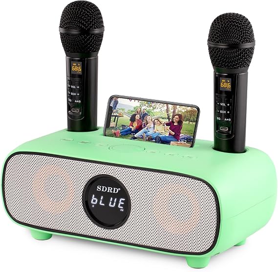Karaoke Machine for Adults and Kids,Portable Bluetooth Karaoke Machine with Mobile Phone Holder, PA Speaker System with 2 Wireless Bluetooth Microphone Best Birthday Gift (Green)