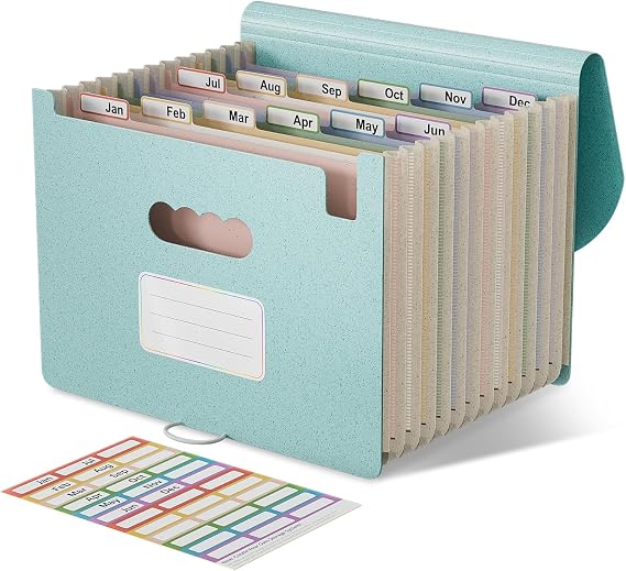 EcoStash Document Folder A4 12 Compartments Wheat Straw Expanding File Folder Sorting Folder Colorful File Organizer Accordion File Folder Organizer Bpa Free for School/Home/Office Sky Blue