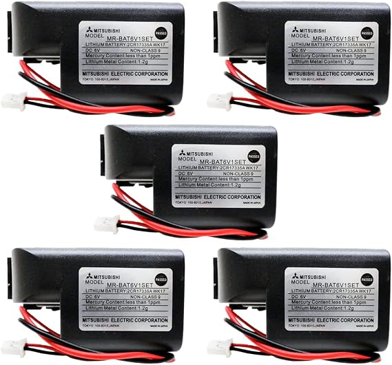 MR-BAT6V1SET 6V 1800mAh Lithium Battery Compatible with 2CR17335A WK17 for MR-J4 PLC Battery M80 Driver J4 Servo System, 5 Packs