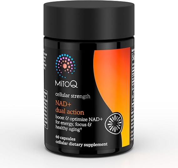 MitoQ NAD+ Dual Action Supplement - NAD+ Supplement with Nicotinamide Riboside (NR), Niacinamide, Resveratrol, PQQ - Supports Cellular Energy, Focus, Mental Clarity, Healthy Aging (60 Capsules)