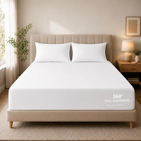 King Size Fitted Sheet Deep - White Bottom Sheet Extra Deep Pocket 16 inch 40 cm, Soft Microfiber Kingsize Bed Sheet Wrinkle Resistant & Breathable
