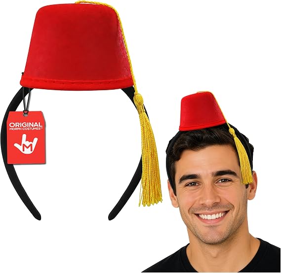 Nicky Bigs Novelties Red Fez Hat, Bell Hop Hats, Mini Hat Headband, Shriner Hat, Sultan Costume, Turkish Costume