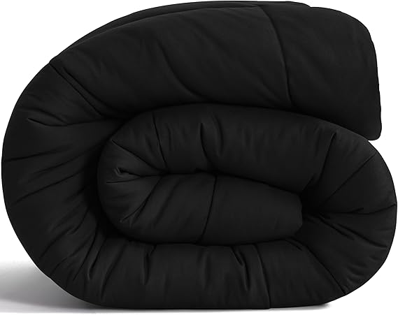 NTBAY Queen Down Alternative Comforter, 90 x 90, Black | Soft Microfiber Comforter with Box Stitching and 4 Corner Tabs, Lightweight Down-alternative Fill, 1 Comforter Only
